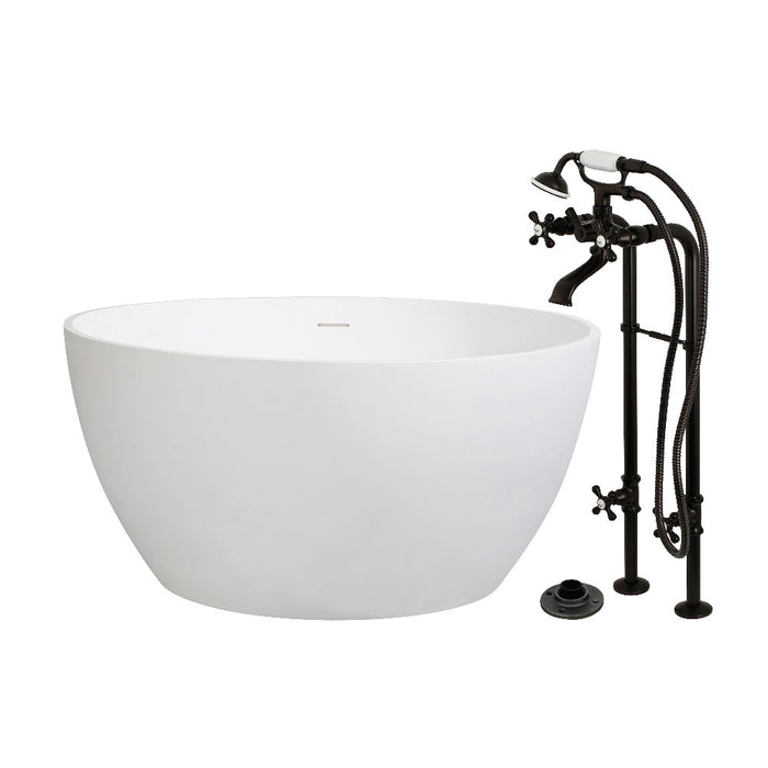 Kingston Brass KRTRO4545266K5 45" Solid Surface Round Double Ended Freestanding Tub with Faucet Combo and Drain, Oil Rubbed Bronze