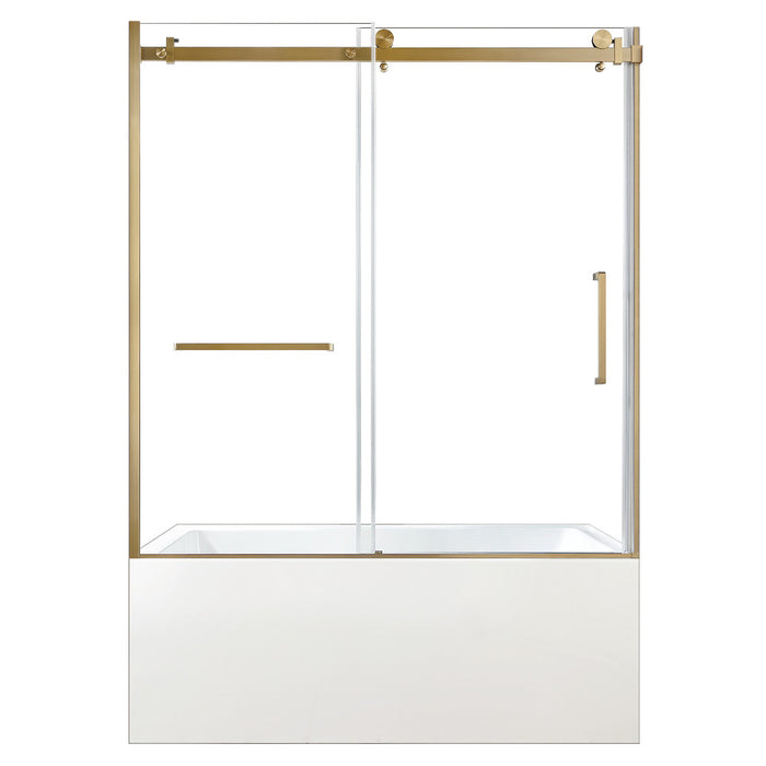 Kingston Brass KVTAP6032L22C7 60" Acrylic Rectangular 3-Wall Anti-Skid Alcove Tub Combo with Tub Door (Left Hand Drain), White/Brushed Brass