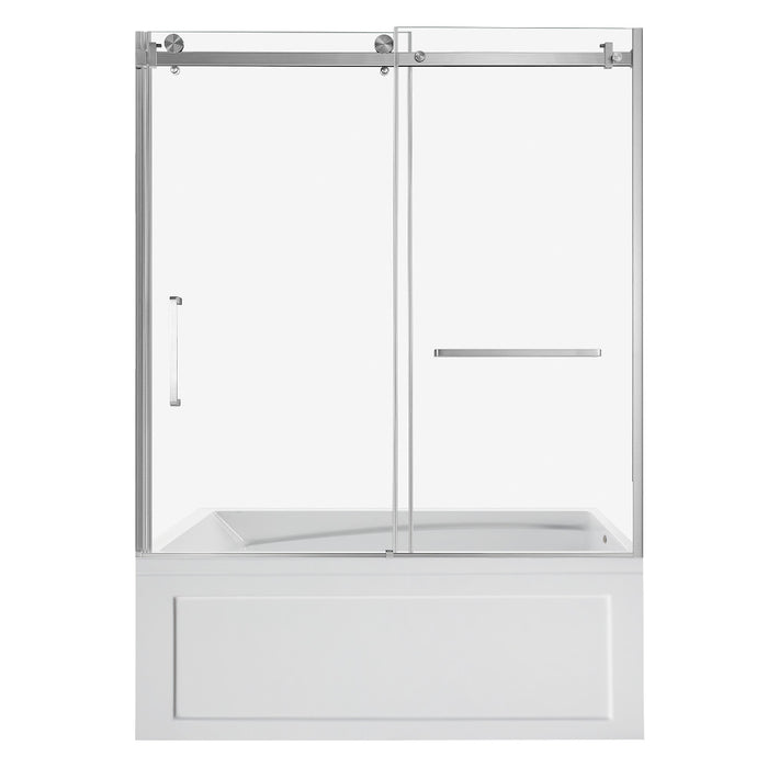 Kingston Brass KVTAM6032R22B8 60" Acrylic Rectangular 3-Wall Anti-Skid Alcove Tub Combo with Tub Door (Right Hand Drain), White/Brushed Nickel