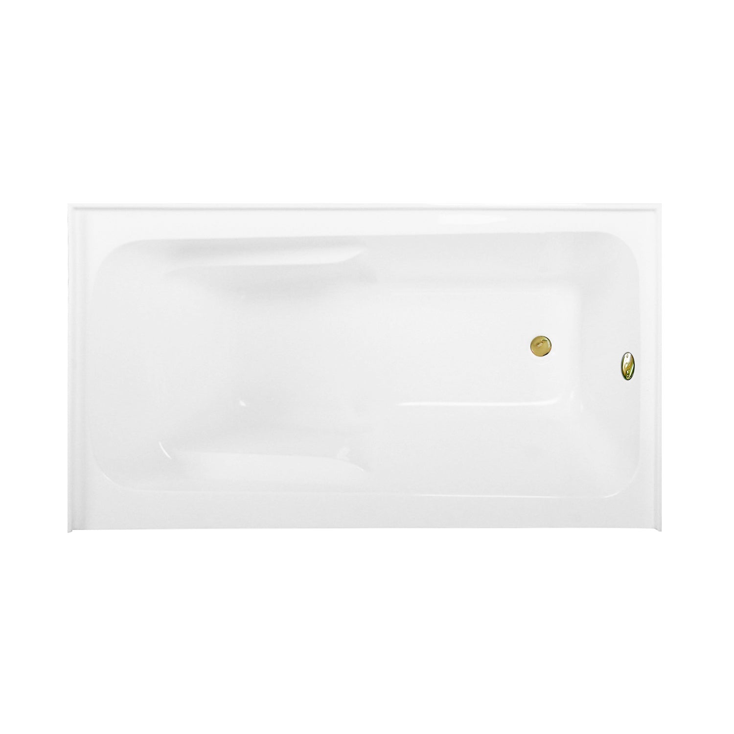 Aqua Eden CVTAP543023R2 54" Acrylic Rectangular 3-Wall Alcove Tub Combo with Armrests and Waste and Overflow Drain (Right Hand Drain), Glossy White/Polished Brass