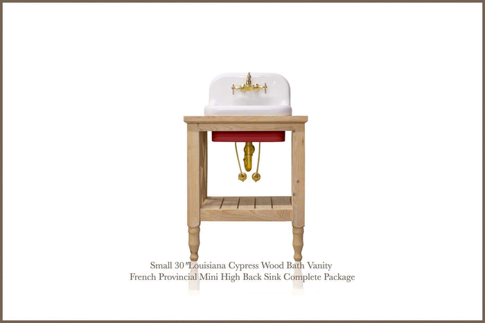 WatermarkFixtures Small 30″ Louisiana Cypress Wood Bath Richland Vanity French Provincial Mini High Back Sink
