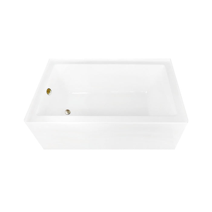 Aqua Eden CVTAP603622L3 60" Acrylic Rectangular 3-Wall Alcove Tub Combo with Waste and Overflow Drain (Left Hand Drain), Glossy White/Antique Brass