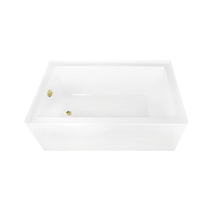 Aqua Eden CVTAP603622L2 60" Acrylic Rectangular 3-Wall Alcove Tub Combo with Waste and Overflow Drain (Left Hand Drain), Glossy White/Polished Brass