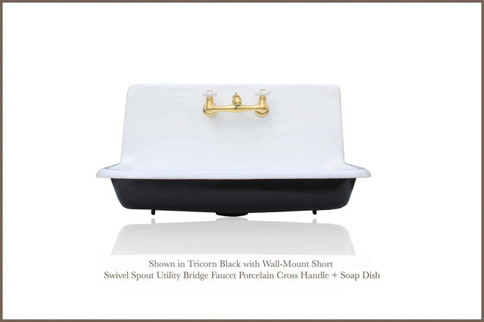 WatermarkFixtures Antique Inspired High Back Farm Sink 36" Cast Iron Original Porcelain Finish Wall Mount Kitchen Sink