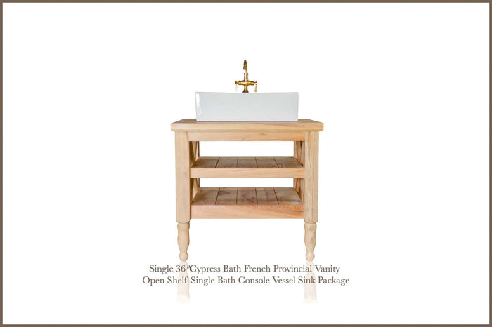 WatermarkFixtures Single 36″ Cypress Bath French Provincial Vanity Open Shelf Single Bath Console Vessel Sink
