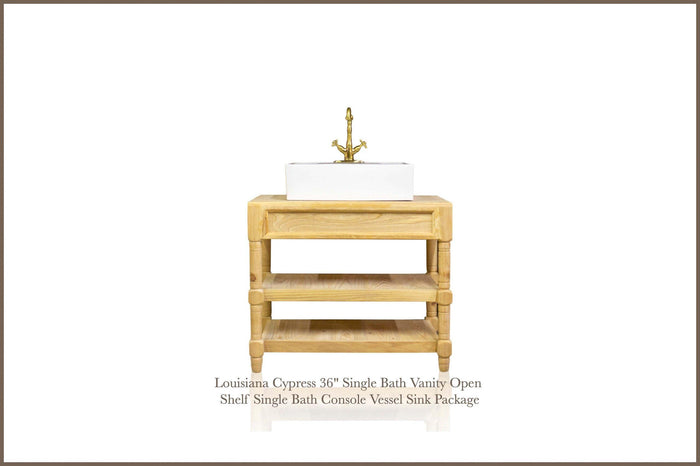WatermarkFixtures Richland Louisiana Cypress 36″ Single Bath Vanity, Open Shelf Single Bath Console Vessel Sink