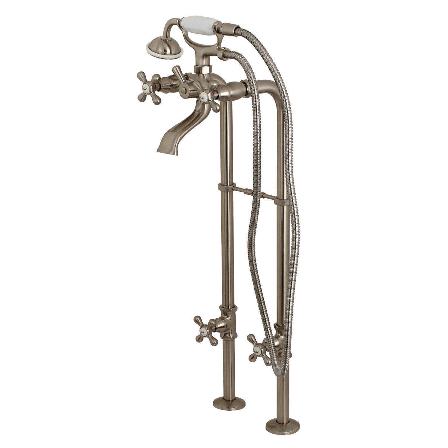 Kingston Brass KRTSS5130266K8 51" Solid Surface Oval Single Slipper Freestanding Tub with Faucet Combo and Drain, Brushed Nickel