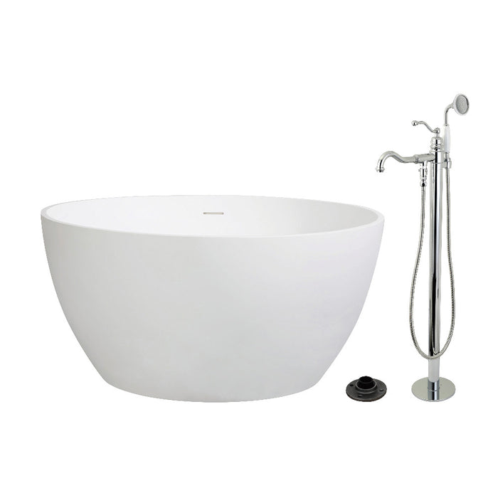 Kingston Brass KRTRO4545131AL 45" Solid Surface Round Double Ended Freestanding Tub with Faucet Combo and Drain, Polished Chrome