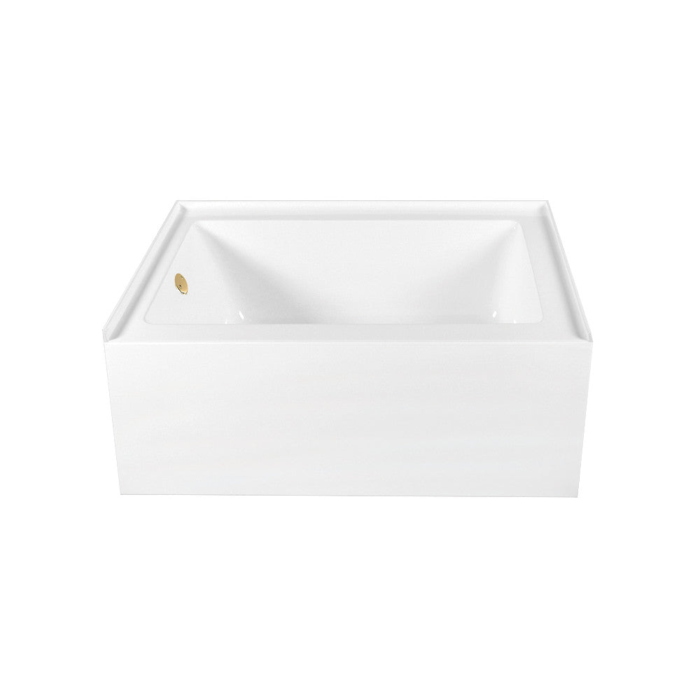 Aqua Eden CVTAP603222L2 60" Acrylic Rectangular 3-Wall Alcove Tub Combo with Waste and Overflow Drain (Left Hand Drain), Glossy White/Polished Brass