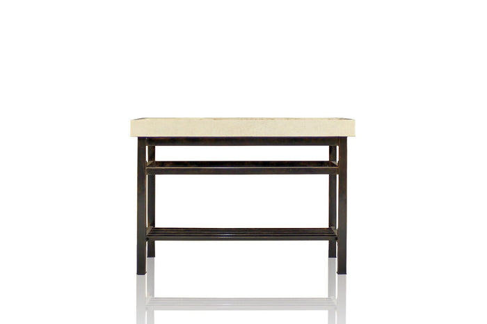 WatermarkFixtures Custom Oil Rubbed Bronze Stainless Steel 49 Inch Travertine Open Shelf Console Package