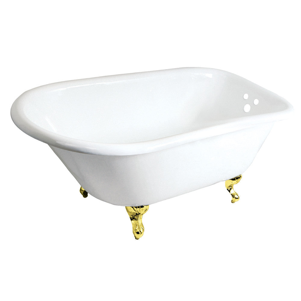 Aqua Eden VCT3D483018NT2 48" Cast Iron Classic Flat-Rim Roll Top Clawfoot Tub (3-3/8" Wall Drillings), White/Polished Brass