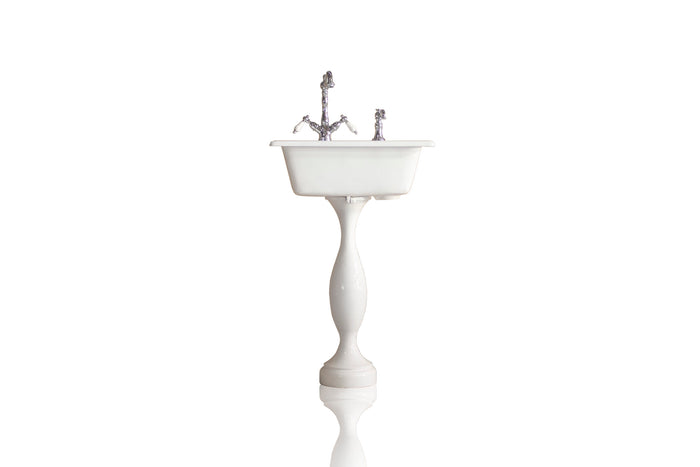 WatermarkFixtures Industrial Antique Inspired Modern Farmhouse Pedestal Bath Sink Package, White
