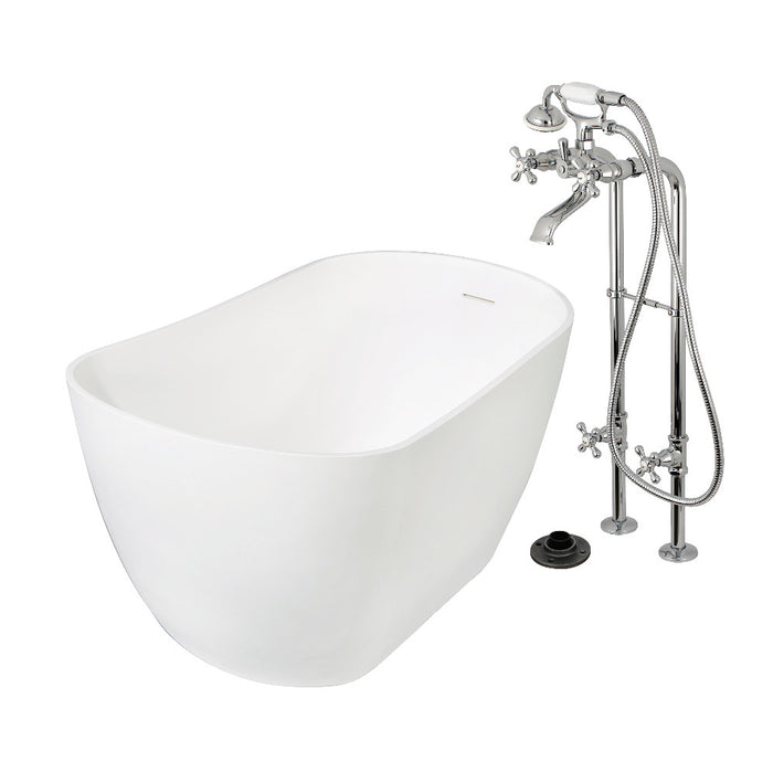 Kingston Brass KRTSS5130266K1 51" Solid Surface Oval Single Slipper Freestanding Tub with Faucet Combo and Drain, Polished Chrome