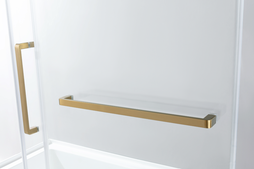 Kingston Brass KVTAP6032R22C7 60" Acrylic Rectangular 3-Wall Anti-Skid Alcove Tub Combo with Tub Door (Right Hand Drain), White/Brushed Brass