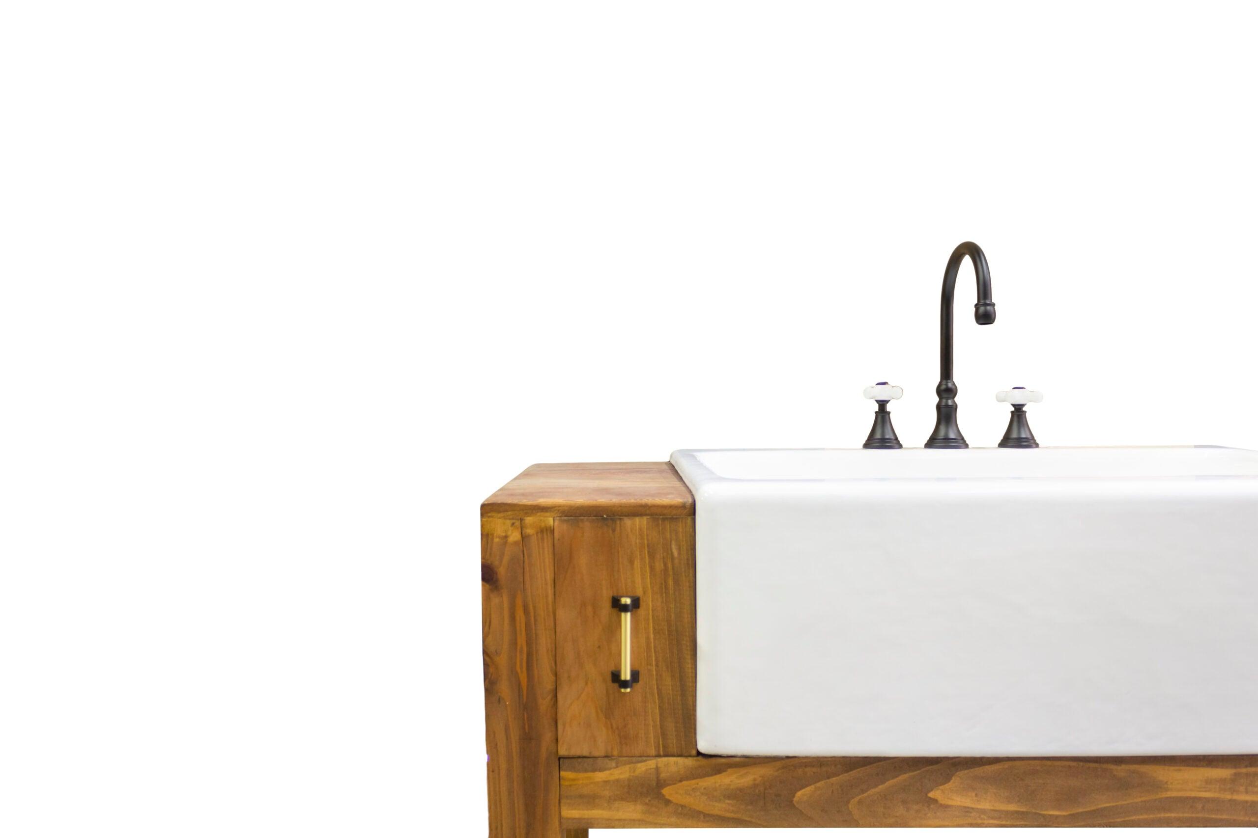 WatermarkFixtures Caddo 50″ Reclaimed Wood Modern Farmhouse Vanity, Cast Iron Apron Farm Sink - Bathroom Design Center