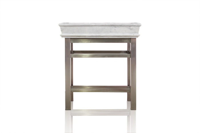 WatermarkFixtures 36 Inch Stainless Steel Bath Vanity Carrera Marble Top Open Shelf Single Console Package