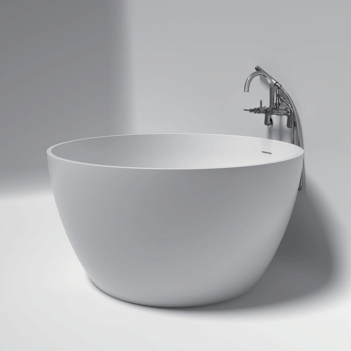 Kingston Brass KRTRO4545151DL 45" Solid Surface Round Double Ended Freestanding Tub with Faucet Combo and Drain, Polished Chrome