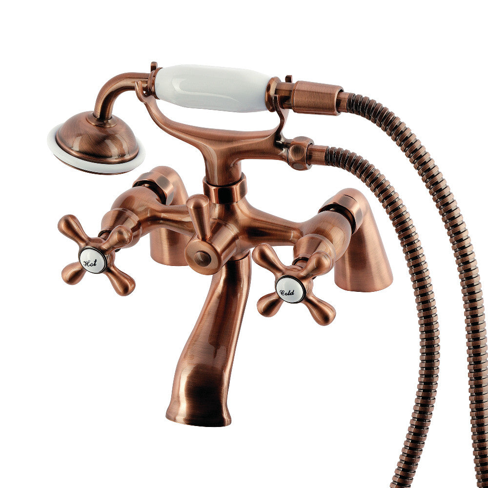 Kingston Brass KS267AC Kingston 6" Center Deck-Mount Clawfoot Tub Faucet with Hand Shower, Antique Copper