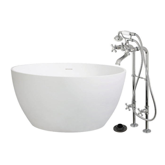 Kingston Brass KRTRO4545266K1 45" Solid Surface Round Double Ended Freestanding Tub with Faucet Combo and Drain, Polished Chrome