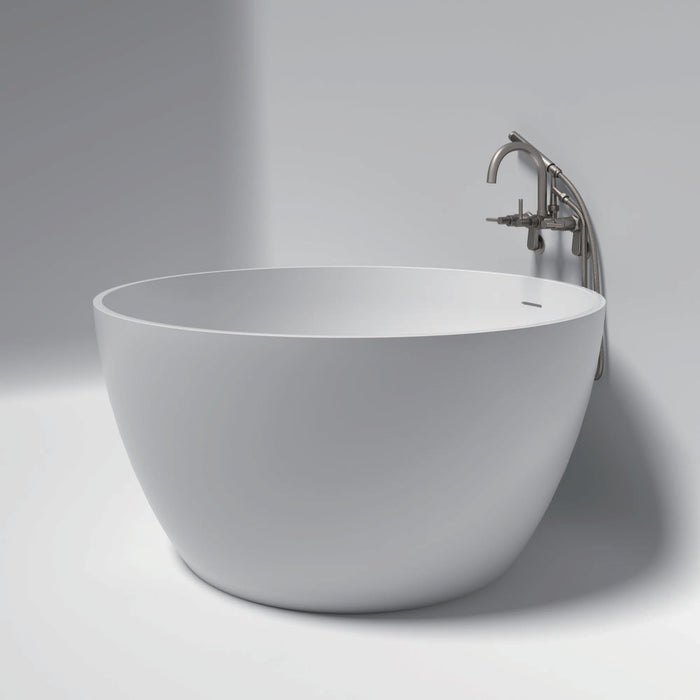 Kingston Brass KRTRO4545158DL 45" Solid Surface Round Double Ended Freestanding Tub with Faucet Combo and Drain, Brushed Nickel
