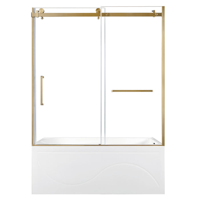 Kingston Brass KVTAP603216R7 60" Acrylic Rectangular 3-Wall Anti-Skid Alcove Tub Combo with Tub Door (Right Hand Drain), White/Brushed Brass