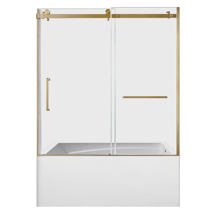 Kingston Brass KVTAM6032R22D7 60" Acrylic Rectangular 3-Wall Anti-Skid Alcove Tub Combo with Tub Door (Right Hand Drain), White/Brushed Brass
