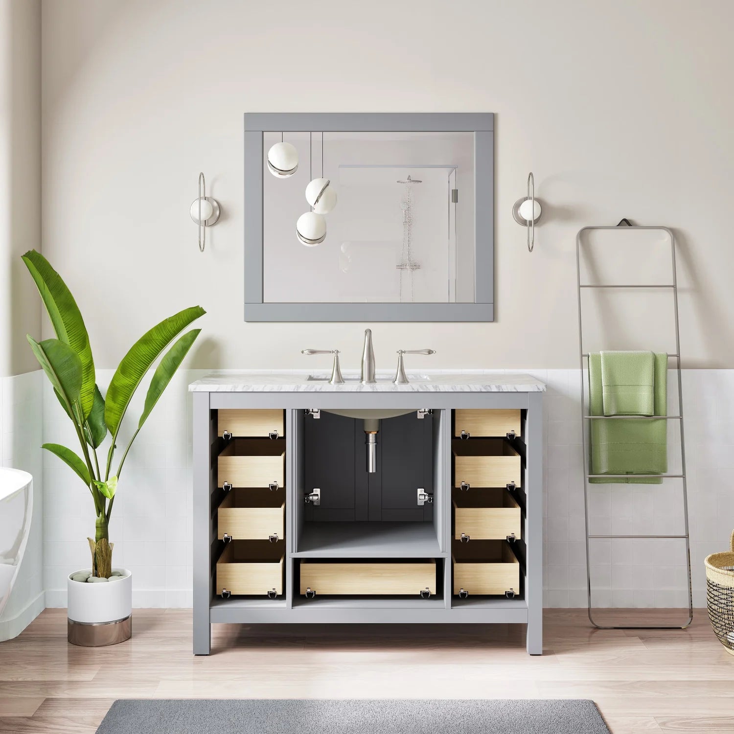 Eviva Aberdeen Transitional Bathroom Vanity w/ White Carrara Top - Bathroom Design Center