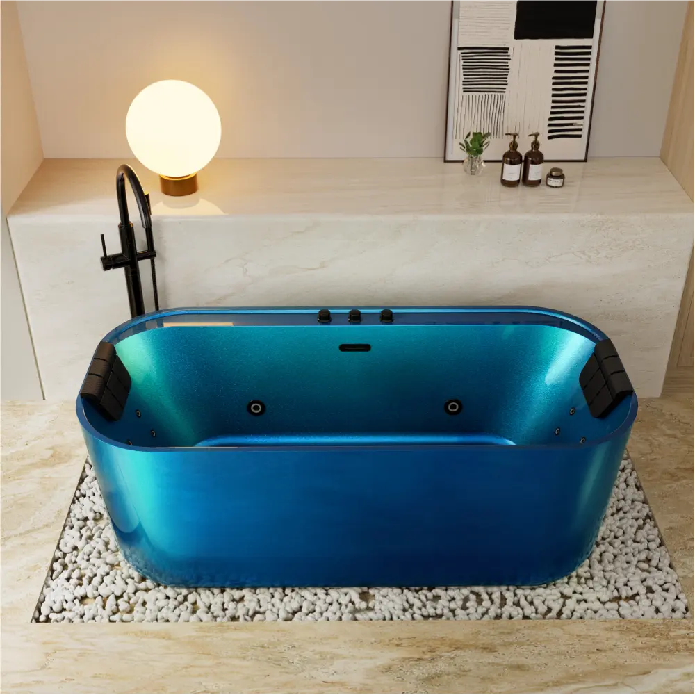 Empava 67DM01 67" Acrylic Freestanding Whirlpool Bathtub with Center Drain