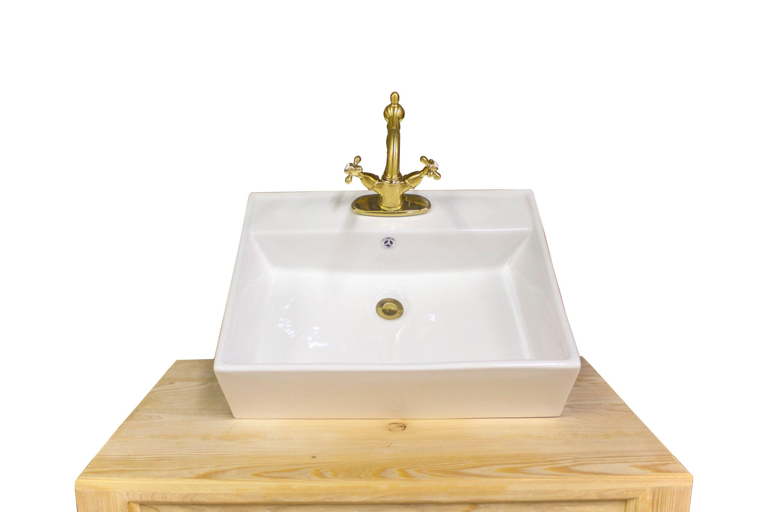 WatermarkFixtures Richland Louisiana Cypress 36″ Single Bath Vanity, Open Shelf Single Bath Console Vessel Sink - Bathroom Design Center