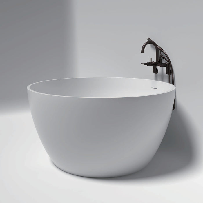 Kingston Brass KRTRO4545155DL 45" Solid Surface Round Double Ended Freestanding Tub with Faucet Combo and Drain, Oil Rubbed Bronze