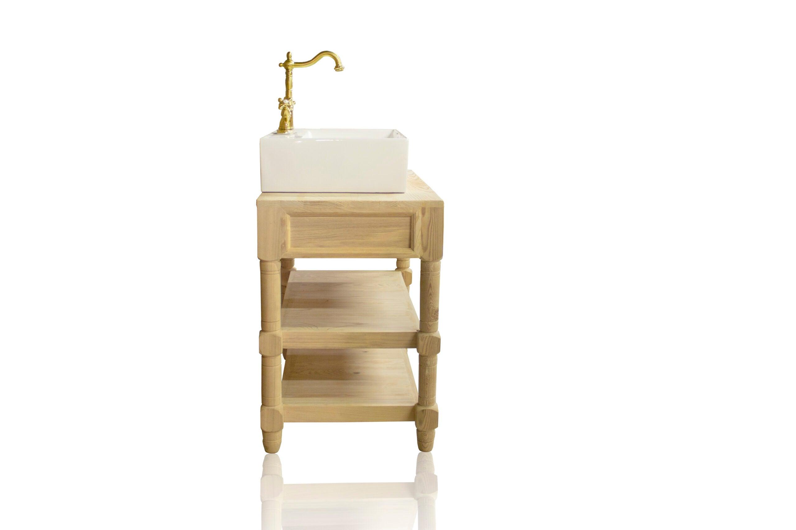 WatermarkFixtures Richland Louisiana Cypress 36″ Single Bath Vanity, Open Shelf Single Bath Console Vessel Sink - Bathroom Design Center