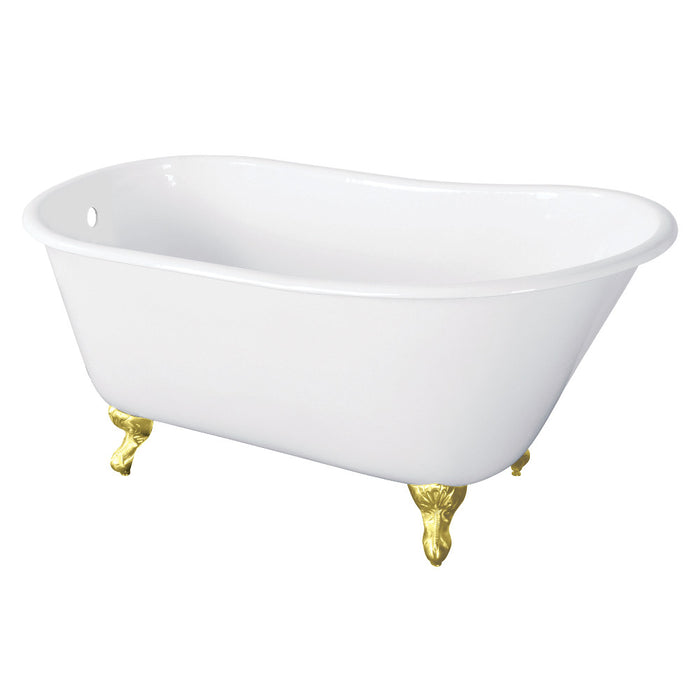Aqua Eden VCTND5728NT2 57" Cast Iron Oval Single Slipper Clawfoot Tub (No Faucet Drillings), White/Polished Brass