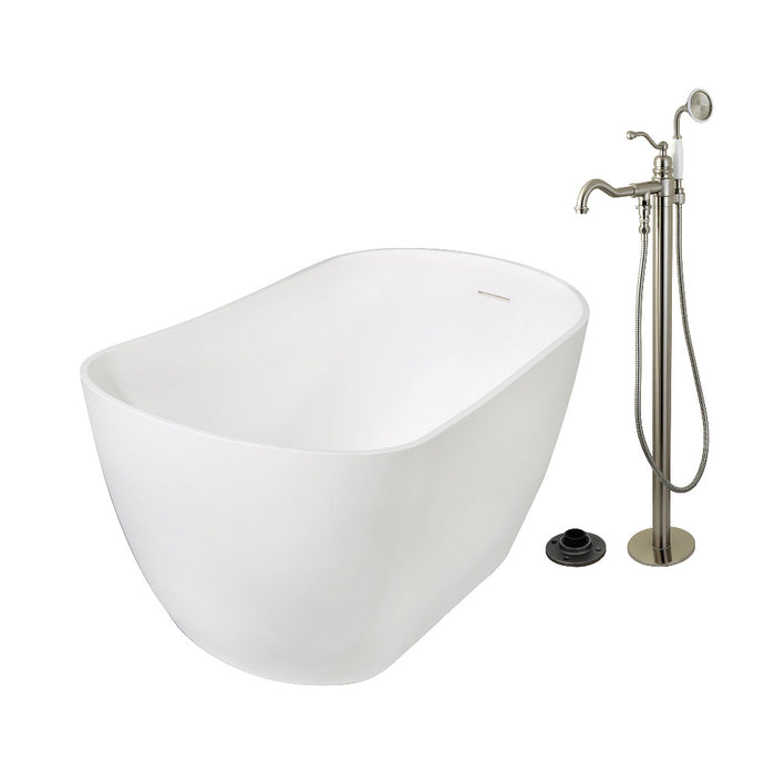 Kingston Brass KRTSS5130138AL 51" Solid Surface Oval Single Slipper Freestanding Tub with Faucet Combo and Drain, Brushed Nickel