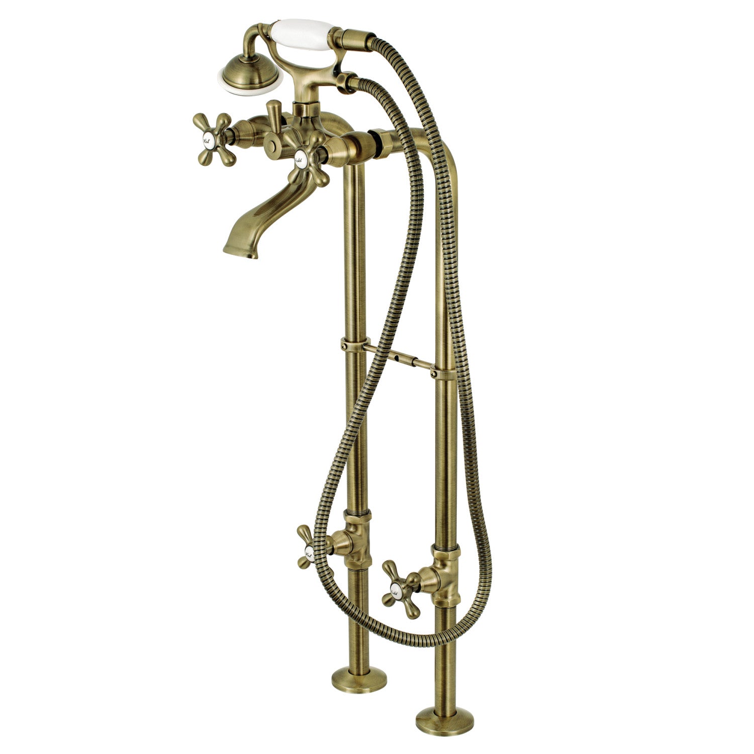 Kingston Brass KRTSS5130266K3 51" Solid Surface Oval Single Slipper Freestanding Tub with Faucet Combo and Drain, Antique Brass