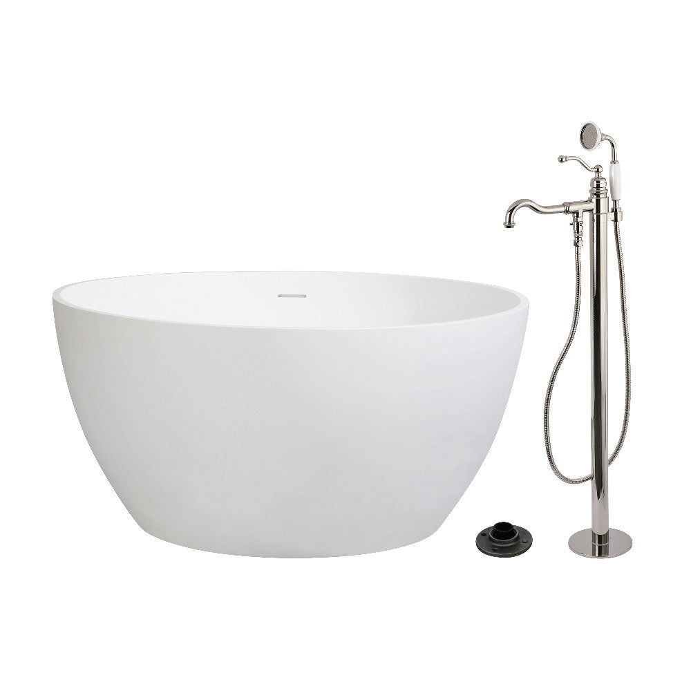 Kingston Brass KRTRO4545136AL 45" Solid Surface Round Double Ended Freestanding Tub with Faucet Combo and Drain, Polished Nickel
