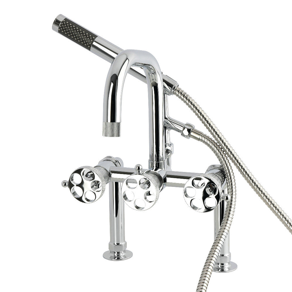 Kingston Brass AE6001RKX Webb 7" Center Deck-Mount Clawfoot Tub Faucet with Knurled Handle and Hand Shower, Polished Chrome