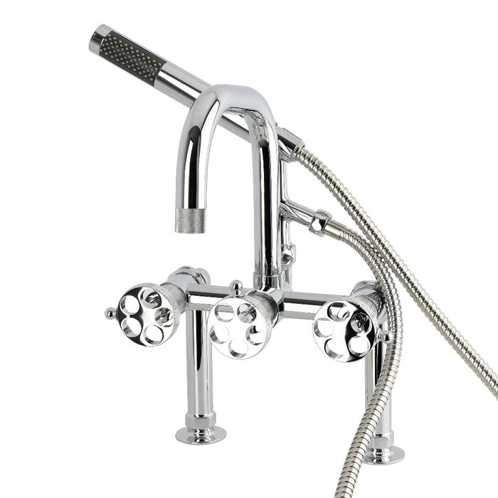 Kingston Brass AE6001RKX Webb 7" Center Deck-Mount Clawfoot Tub Faucet with Knurled Handle and Hand Shower, Polished Chrome