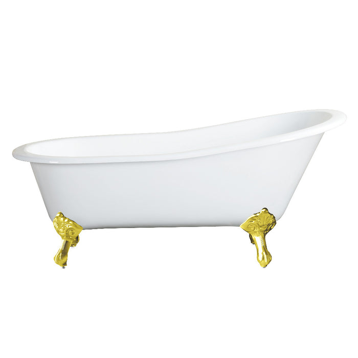 Aqua Eden NHVCTND653129B2 61" Cast Iron Oval Single Slipper Clawfoot Tub (No Faucet Drillings), White/Polished Brass