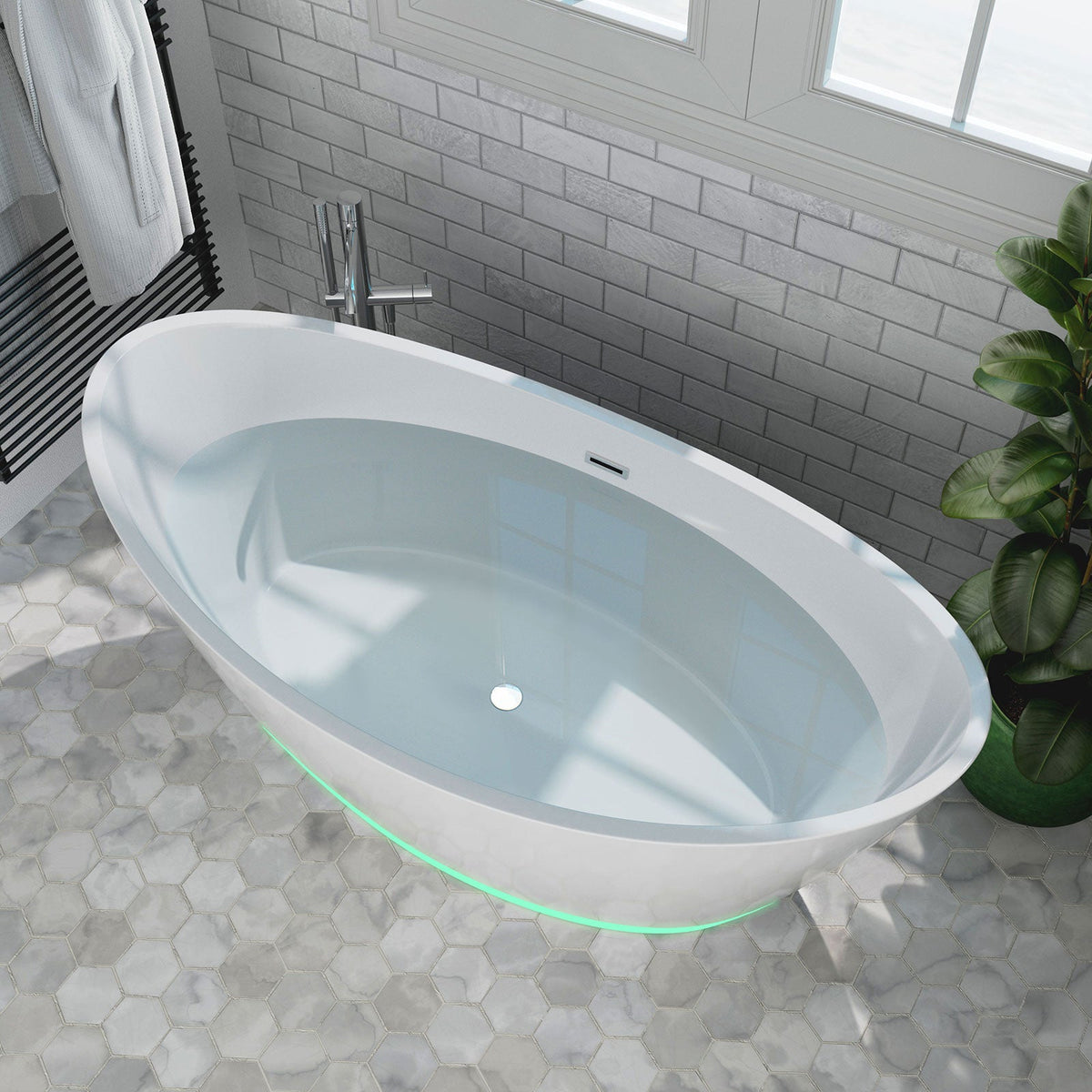Empava 59FT1518LED 59" Freestanding Soaking LED Tub with Center Drain