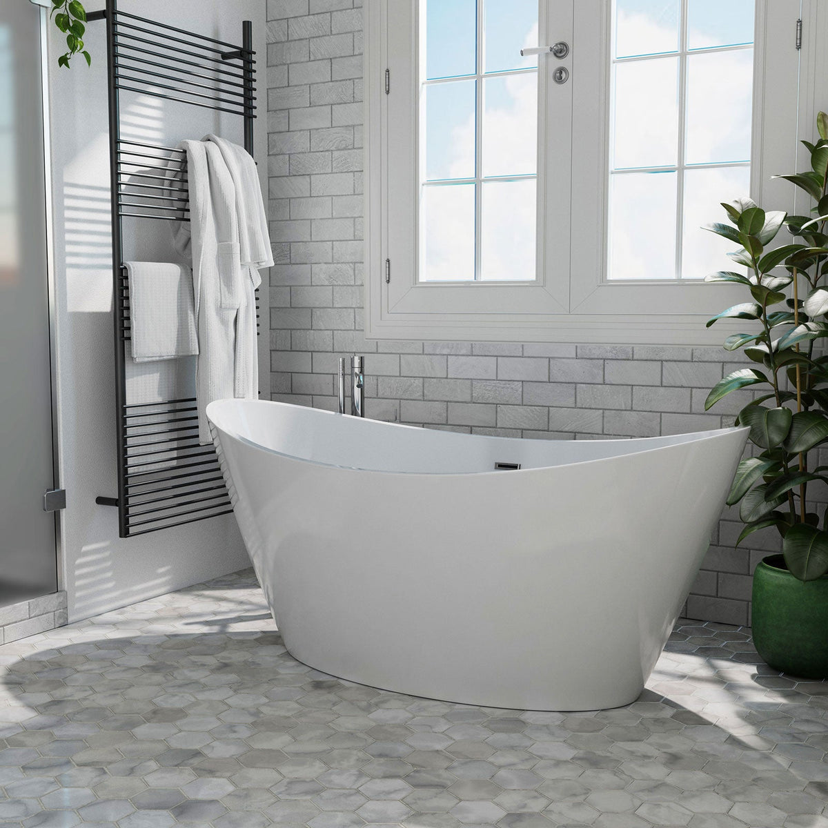 Empava 59FT1518 59" Freestanding Soaking Tub with Center Drain