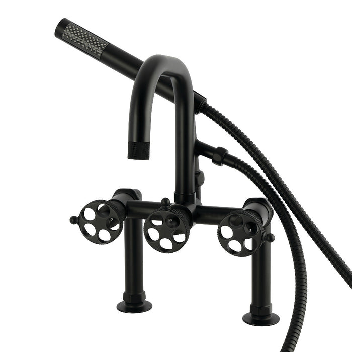 Kingston Brass AE6000RKX Webb 7" Center Deck-Mount Clawfoot Tub Faucet with Knurled Handle and Hand Shower, Matte Black