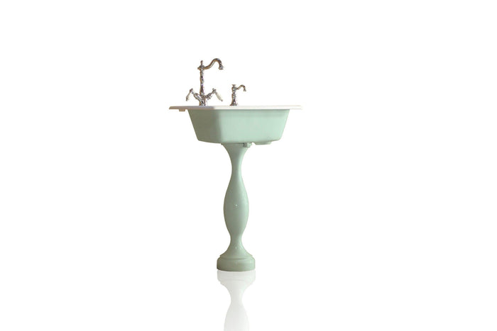 WatermarkFixtures Cameron Cast Iron Porcelain Pedestal Bath Sink Package, Industrial Victorian Farmhouse, Green Blue
