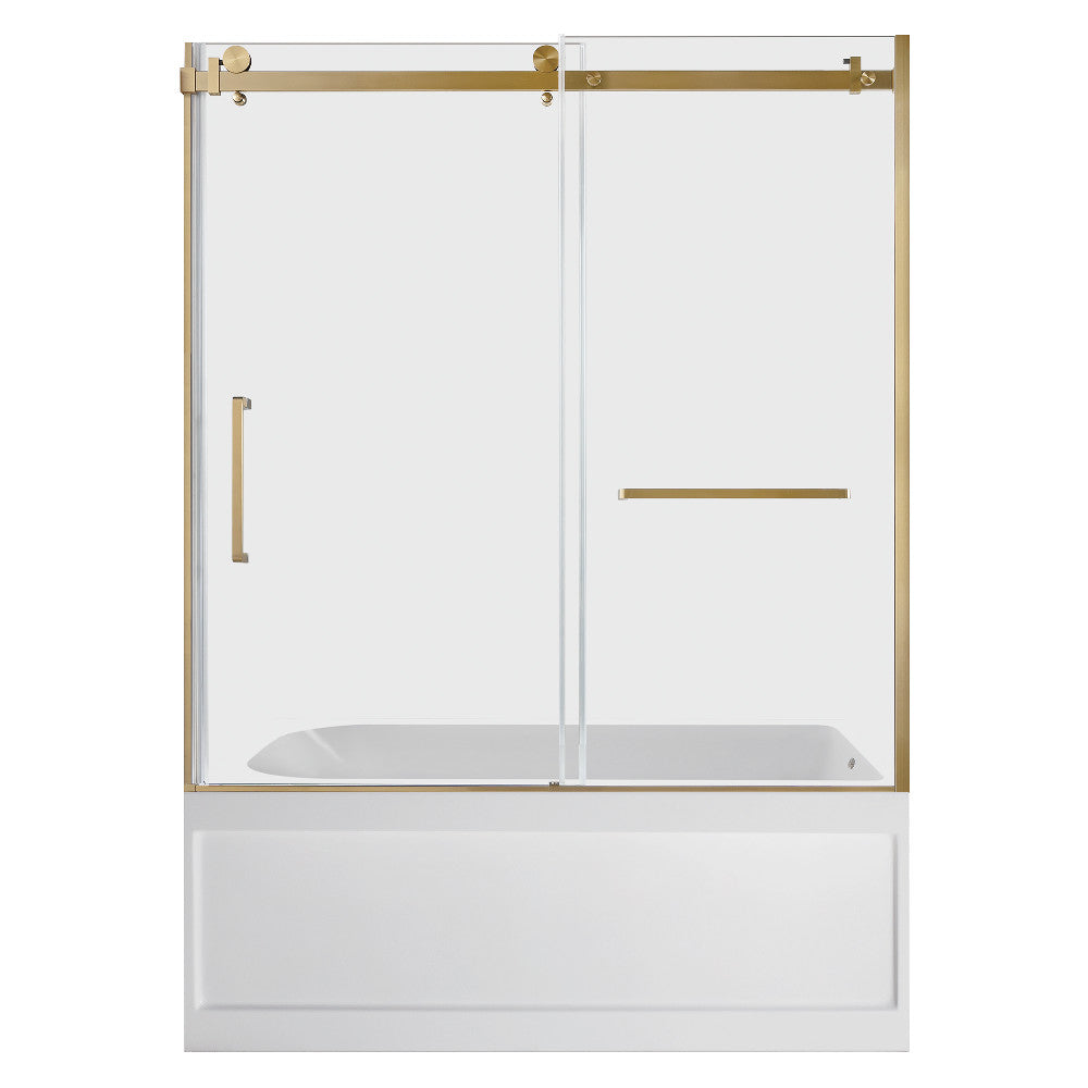 Kingston Brass KVTAP6032R21A7 60" Acrylic Rectangular 3-Wall Anti-Skid Alcove Tub Combo with Tub Door (Right Hand Drain), White/Brushed Brass
