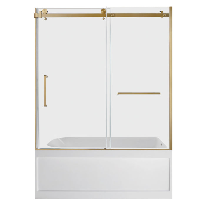 Kingston Brass KVTAP6032R21A7 60" Acrylic Rectangular 3-Wall Anti-Skid Alcove Tub Combo with Tub Door (Right Hand Drain), White/Brushed Brass