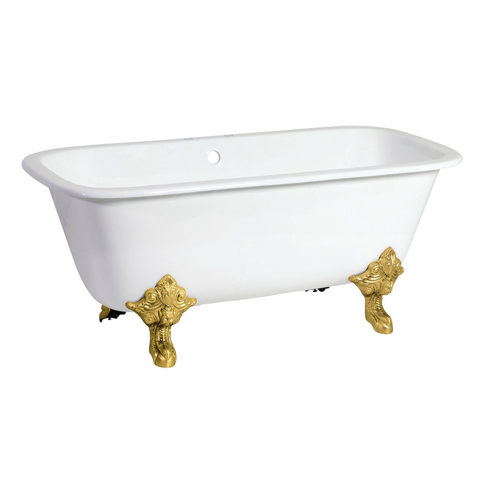 Aqua Eden VCTQ7D6732NL7 67" Cast Iron Rectangular Double Ended Clawfoot Tub (7" Faucet Drillings), White/Brushed Brass