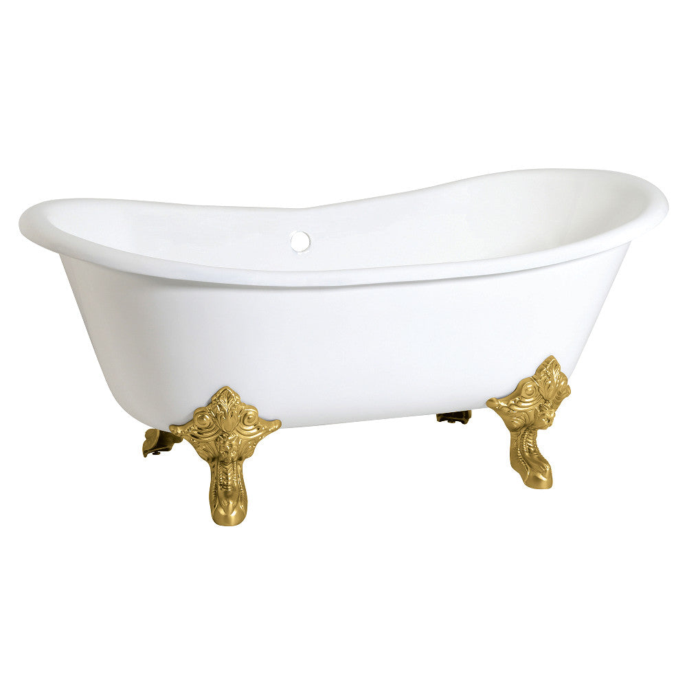 Aqua Eden VCTNDS6731NL7 67" Cast Iron Oval Double Slipper Clawfoot Tub (No Faucet Drillings), White/Brushed Brass