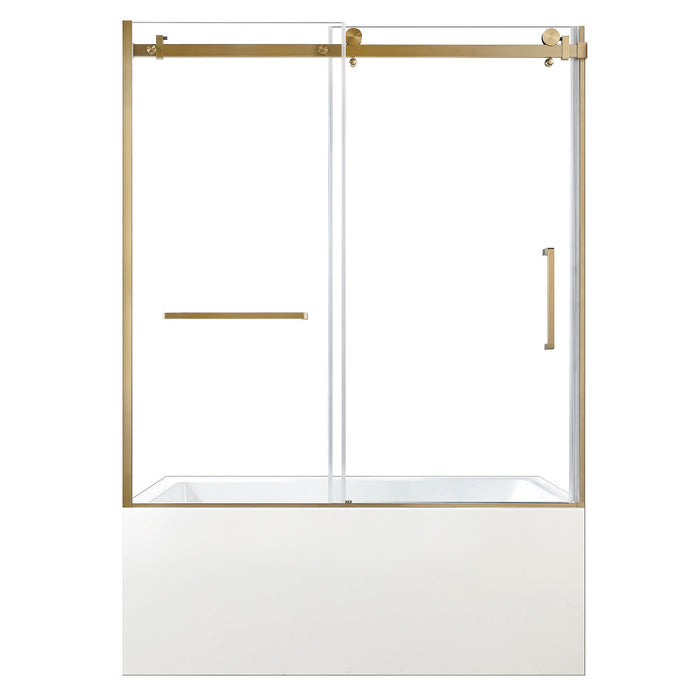Kingston Brass KVTAP603622L7 60" Acrylic Rectangular 3-Wall Alcove Tub Combo with Tub Door (Left Hand Drain), White/Brushed Brass