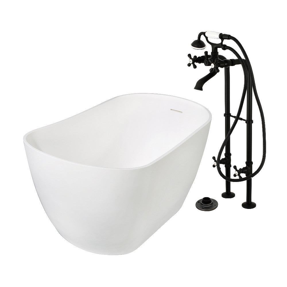 Kingston Brass KRTSS5130266K0 51" Solid Surface Oval Single Slipper Freestanding Tub with Faucet Combo and Drain, Matte Black