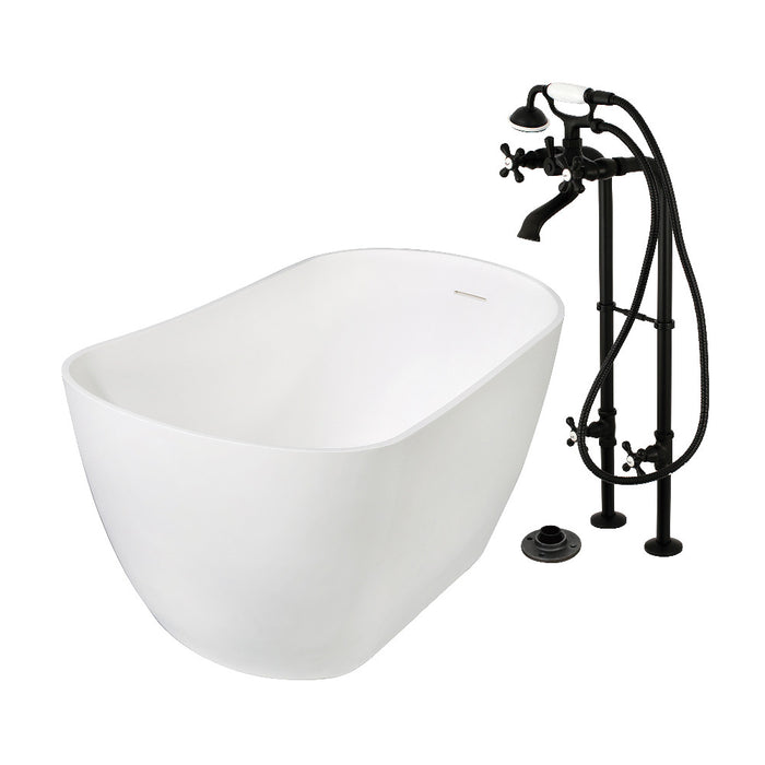 Kingston Brass KRTSS5130266K0 51" Solid Surface Oval Single Slipper Freestanding Tub with Faucet Combo and Drain, Matte Black