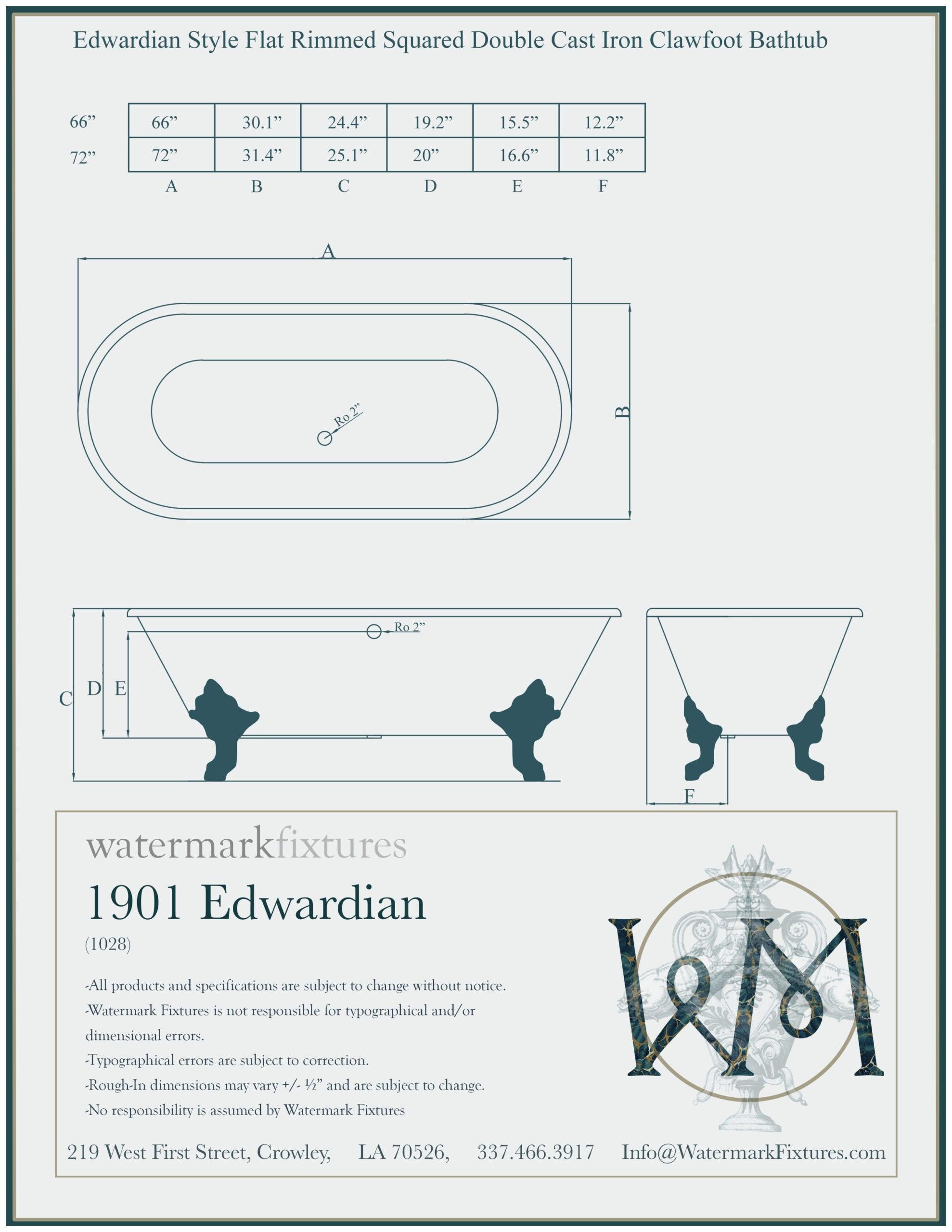 WatermarkFixtures Trompe L’oeil Double Ended 72″ Freestanding Cast Iron Clawfoot Bathtub Antiqued Lagniappe - Havisham - Bathroom Design Center